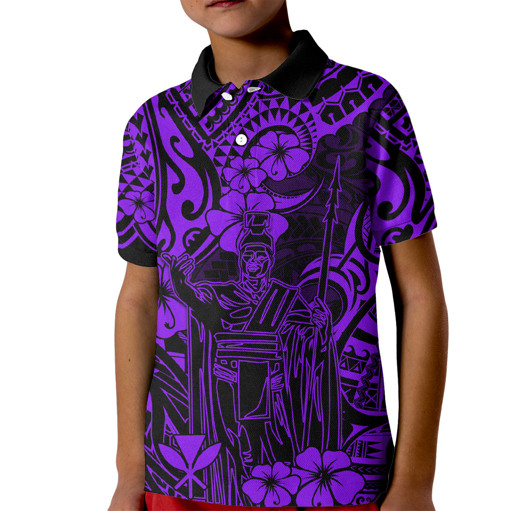 Hawaii King Kamehameha Kid Polo Shirt Polynesian Pattern Purple Version - Wonder Print Shop