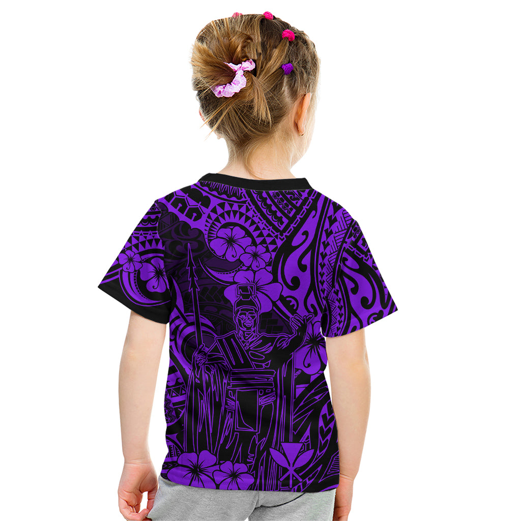 Hawaii King Kamehameha Kid T Shirt Polynesian Pattern Purple Version - Wonder Print Shop