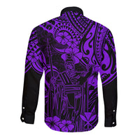 Hawaii King Kamehameha Long Sleeve Button Shirt Polynesian Pattern Purple Version - Wonder Print Shop