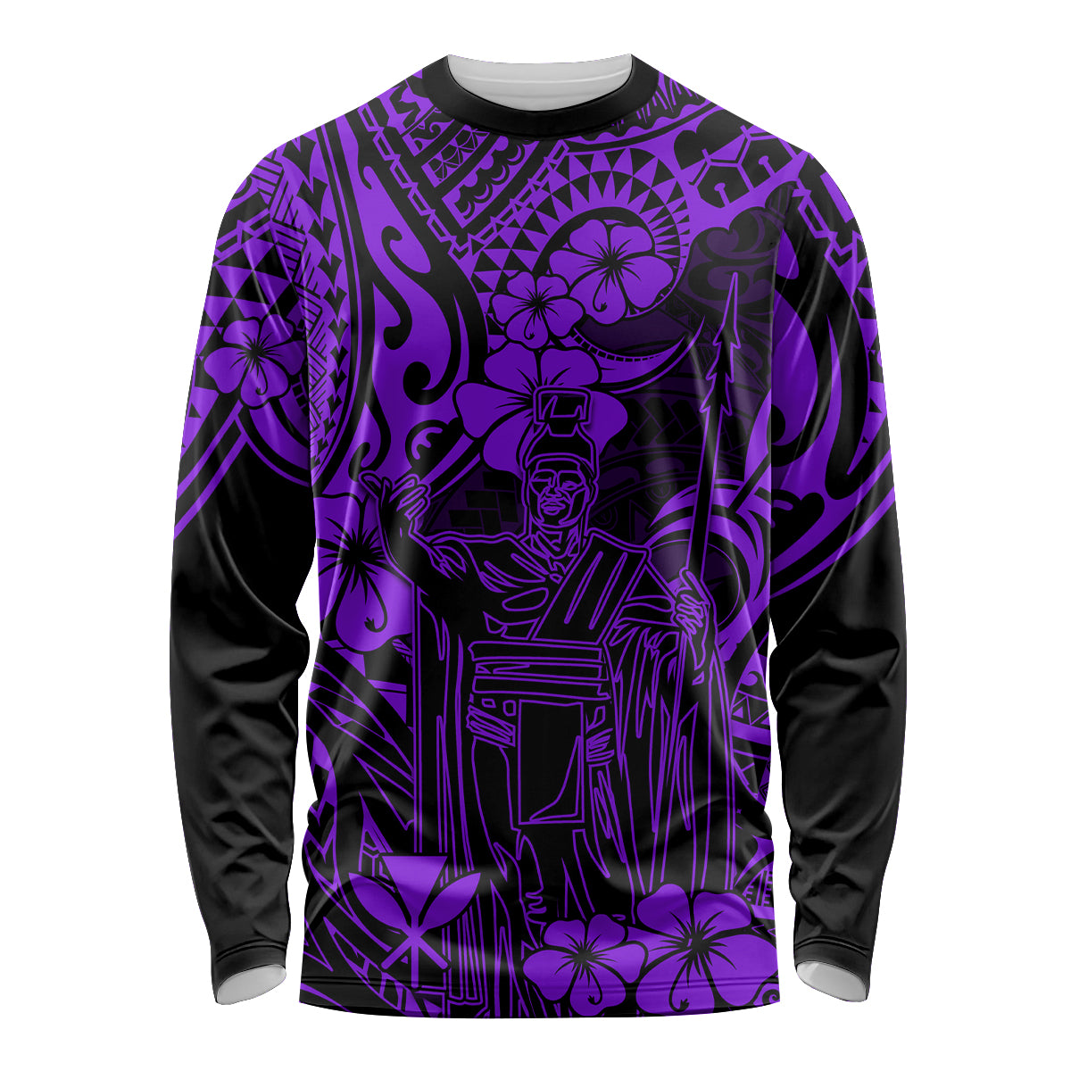 Hawaii King Kamehameha Long Sleeve Shirt Polynesian Pattern Purple Version - Wonder Print Shop