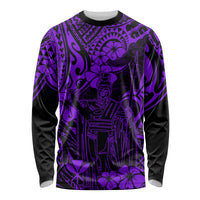 Hawaii King Kamehameha Long Sleeve Shirt Polynesian Pattern Purple Version - Wonder Print Shop
