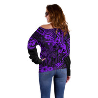 Hawaii King Kamehameha Off Shoulder Sweater Polynesian Pattern Purple Version - Wonder Print Shop