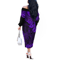 Hawaii King Kamehameha Off The Shoulder Long Sleeve Dress Polynesian Pattern Purple Version - Wonder Print Shop