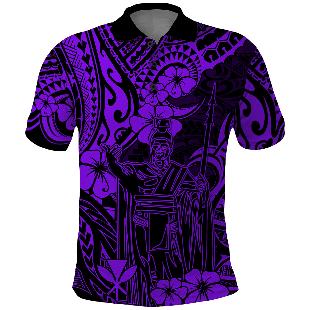 Hawaii King Kamehameha Polo Shirt Polynesian Pattern Purple Version - Wonder Print Shop