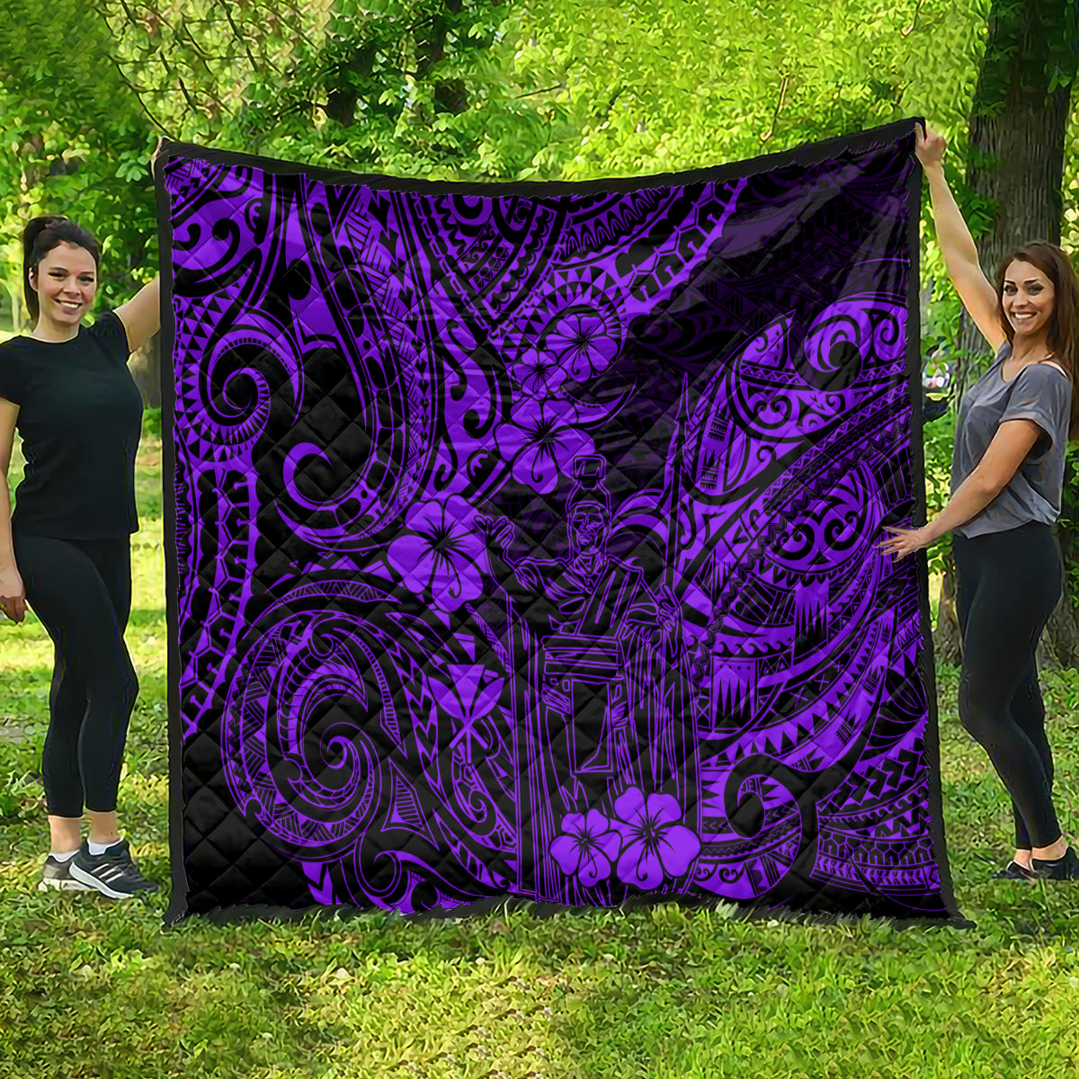 Hawaii King Kamehameha Quilt Polynesian Pattern Purple Version - Wonder Print Shop