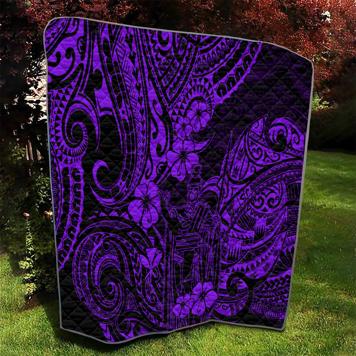 Hawaii King Kamehameha Quilt Polynesian Pattern Purple Version - Wonder Print Shop