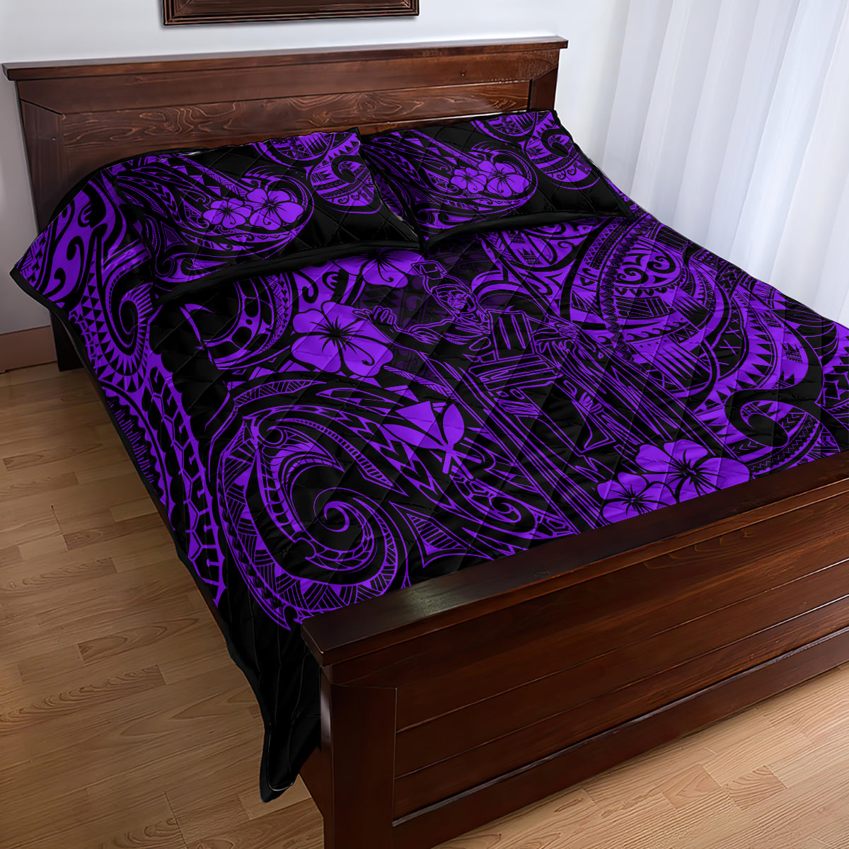 Hawaii King Kamehameha Quilt Bed Set Polynesian Pattern Purple Version - Wonder Print Shop