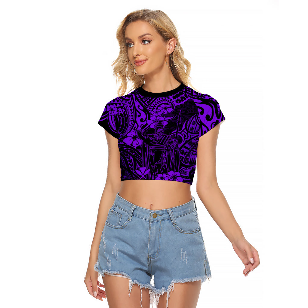 Hawaii King Kamehameha Raglan Cropped T Shirt Polynesian Pattern Purple Version - Wonder Print Shop