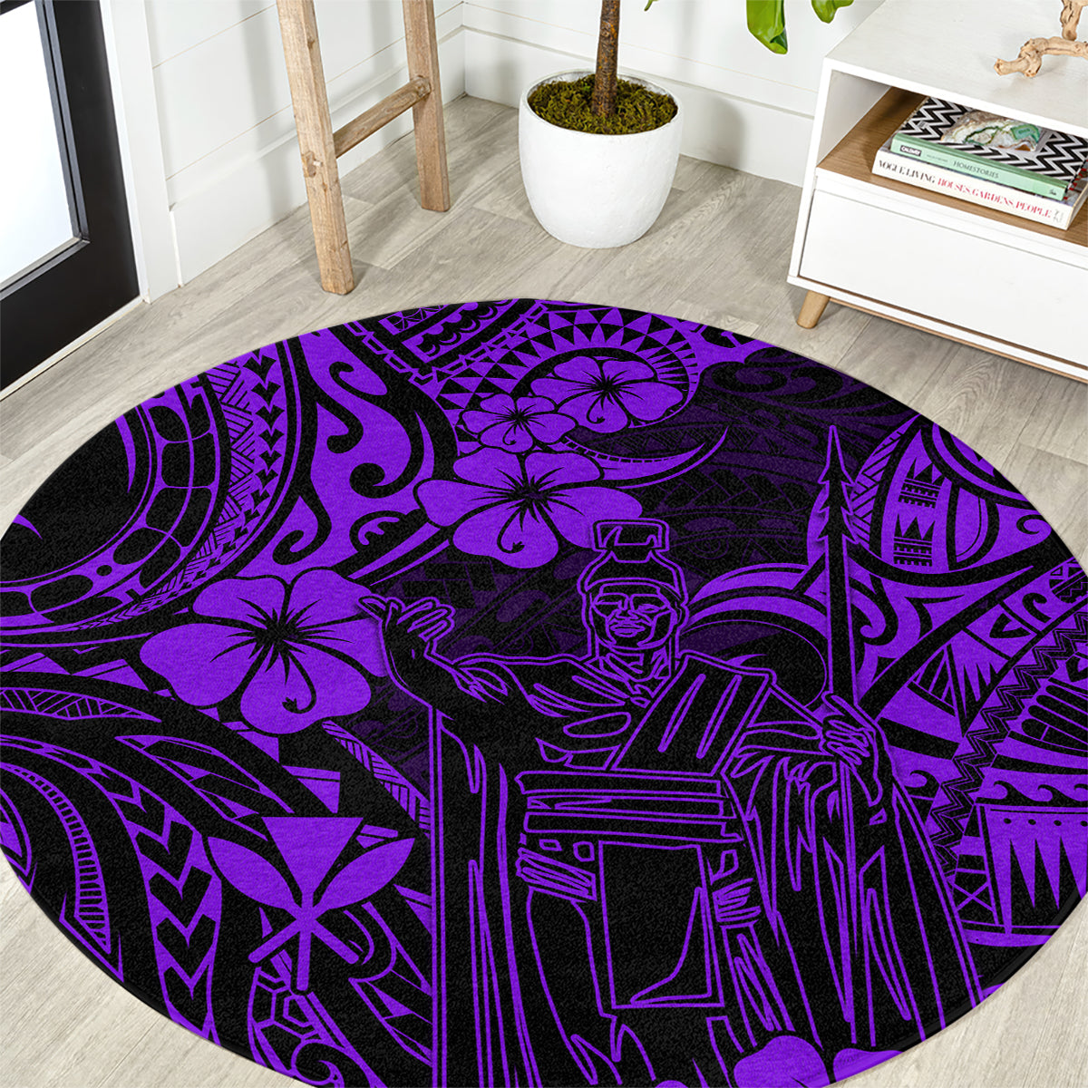 hawaii-king-kamehameha-round-carpet-polynesian-pattern-purple-version