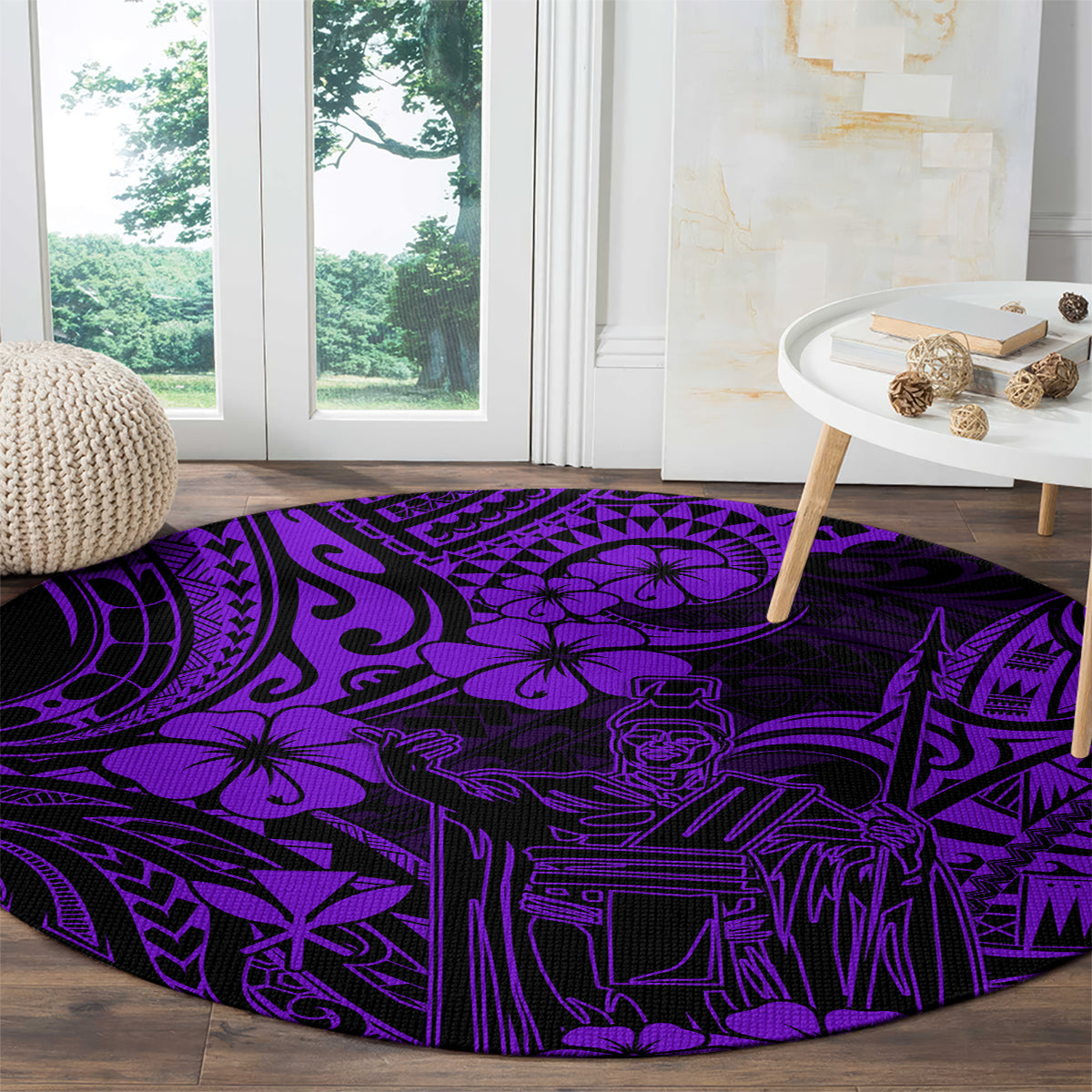 hawaii-king-kamehameha-round-carpet-polynesian-pattern-purple-version