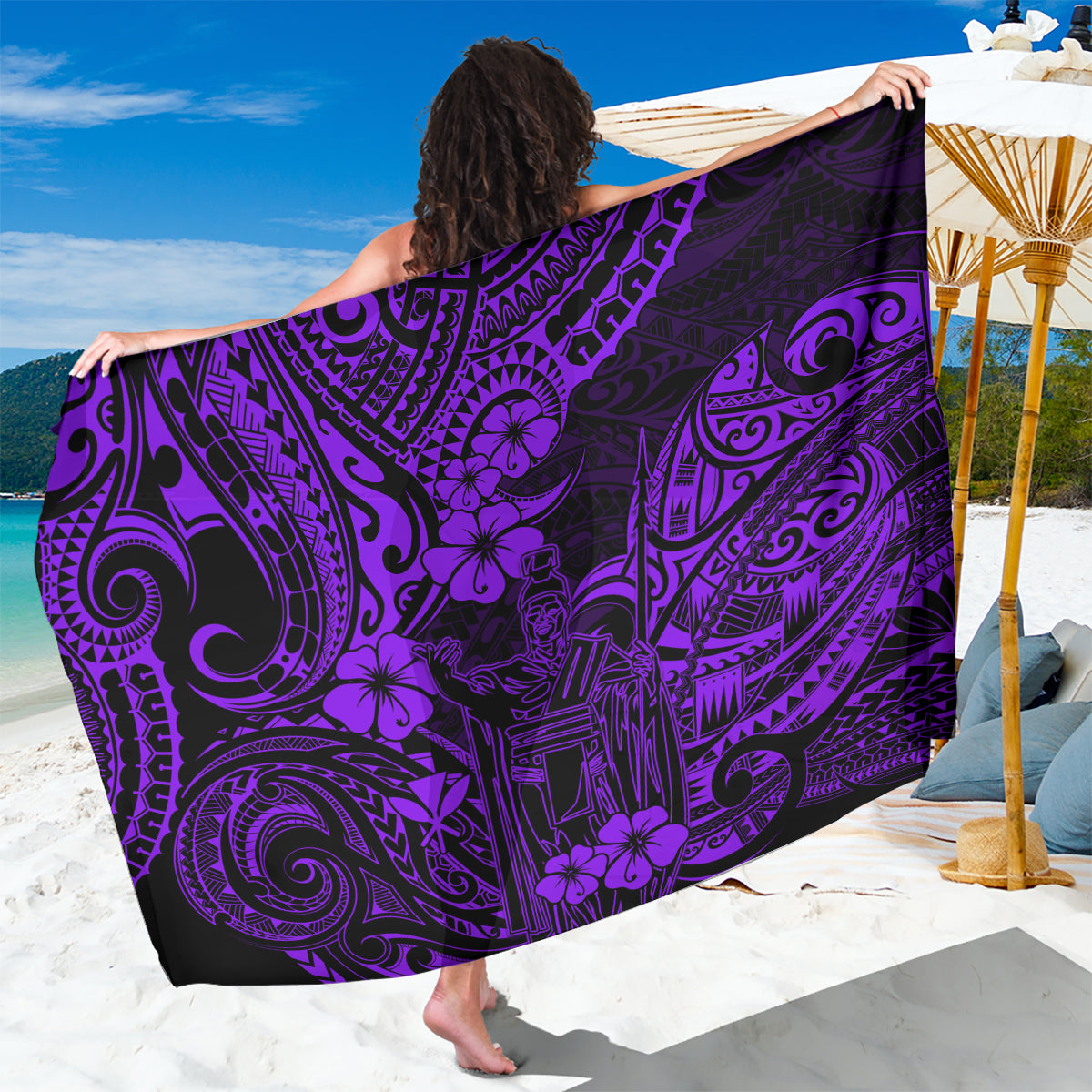 Hawaii King Kamehameha Sarong Polynesian Pattern Purple Version - Wonder Print Shop