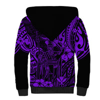 Hawaii King Kamehameha Sherpa Hoodie Polynesian Pattern Purple Version - Wonder Print Shop