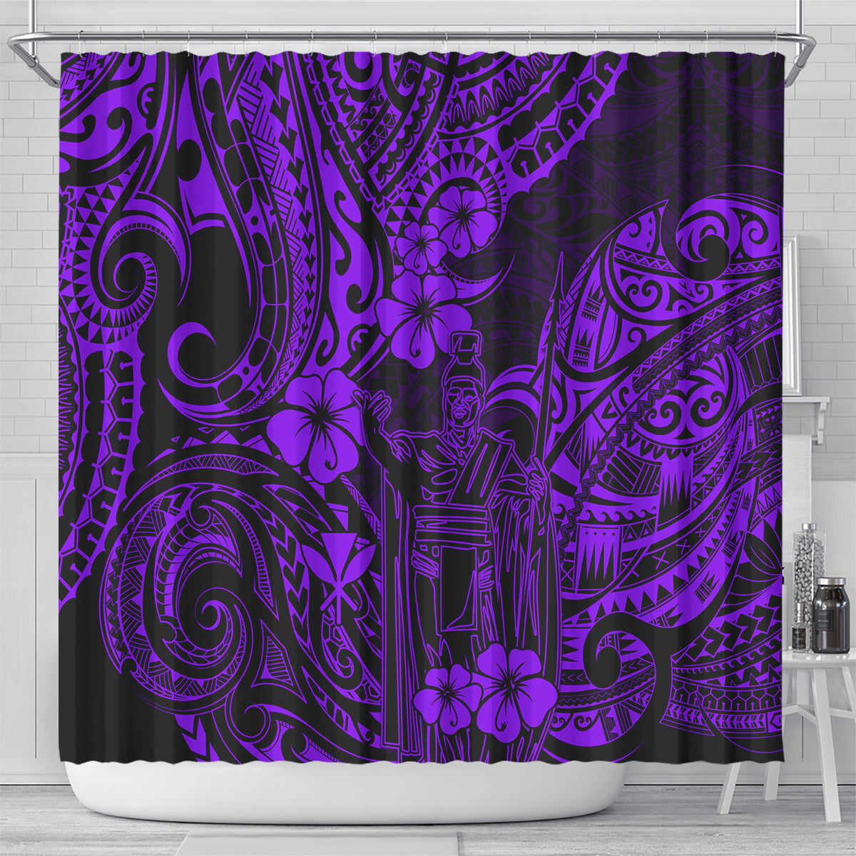 hawaii-king-kamehameha-shower-curtain-polynesian-pattern-purple-version