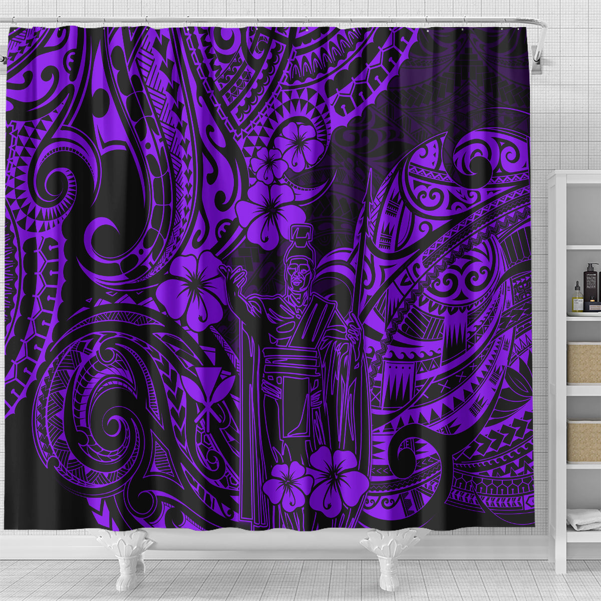 hawaii-king-kamehameha-shower-curtain-polynesian-pattern-purple-version