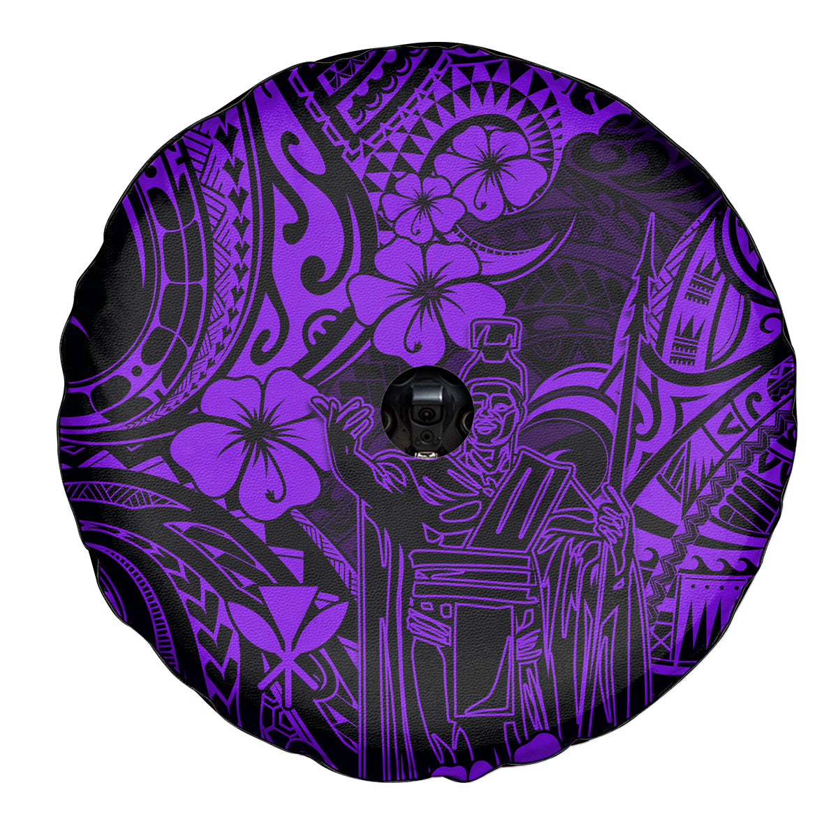 Hawaii King Kamehameha Spare Tire Cover Polynesian Pattern Purple Version - Wonder Print Shop