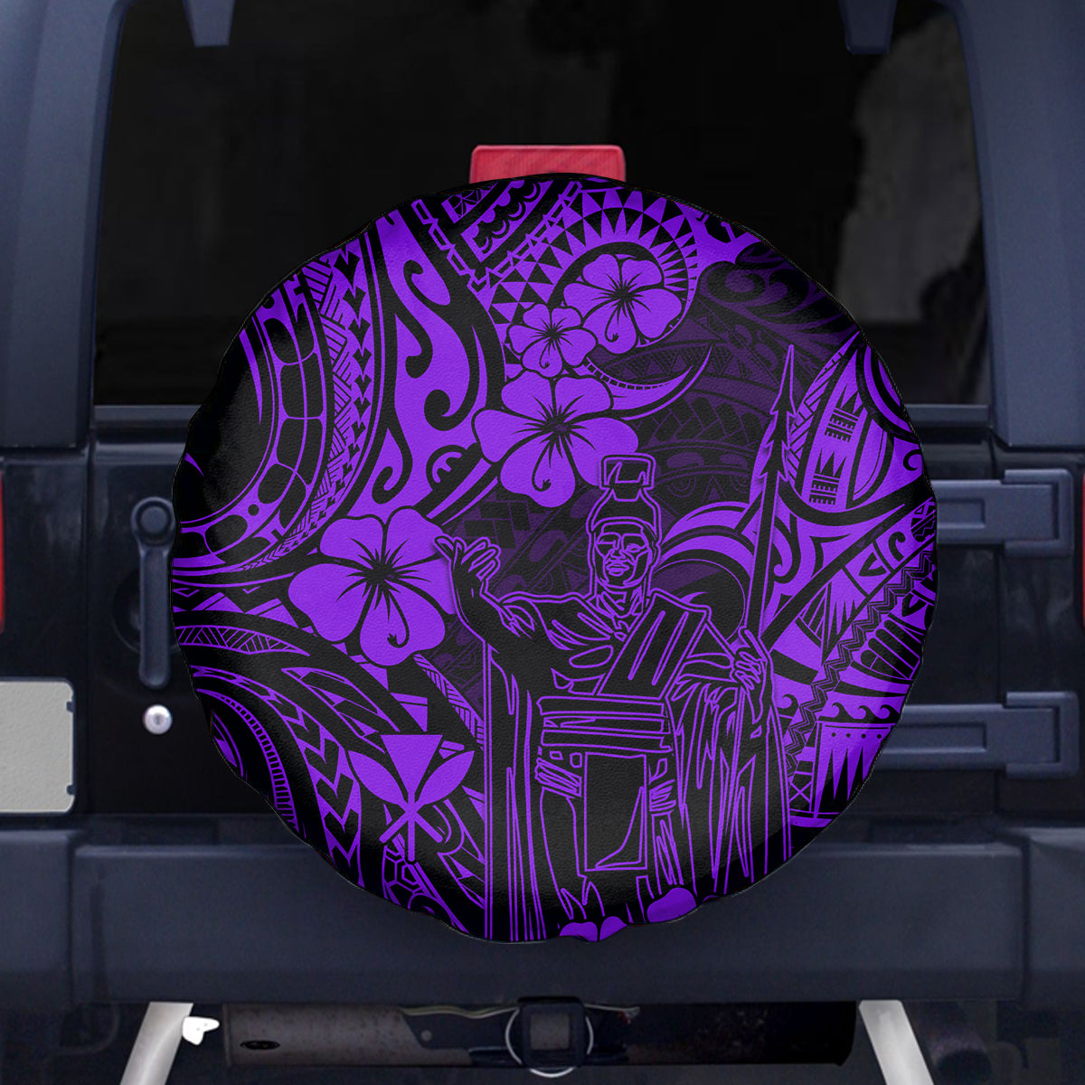 Hawaii King Kamehameha Spare Tire Cover Polynesian Pattern Purple Version - Wonder Print Shop