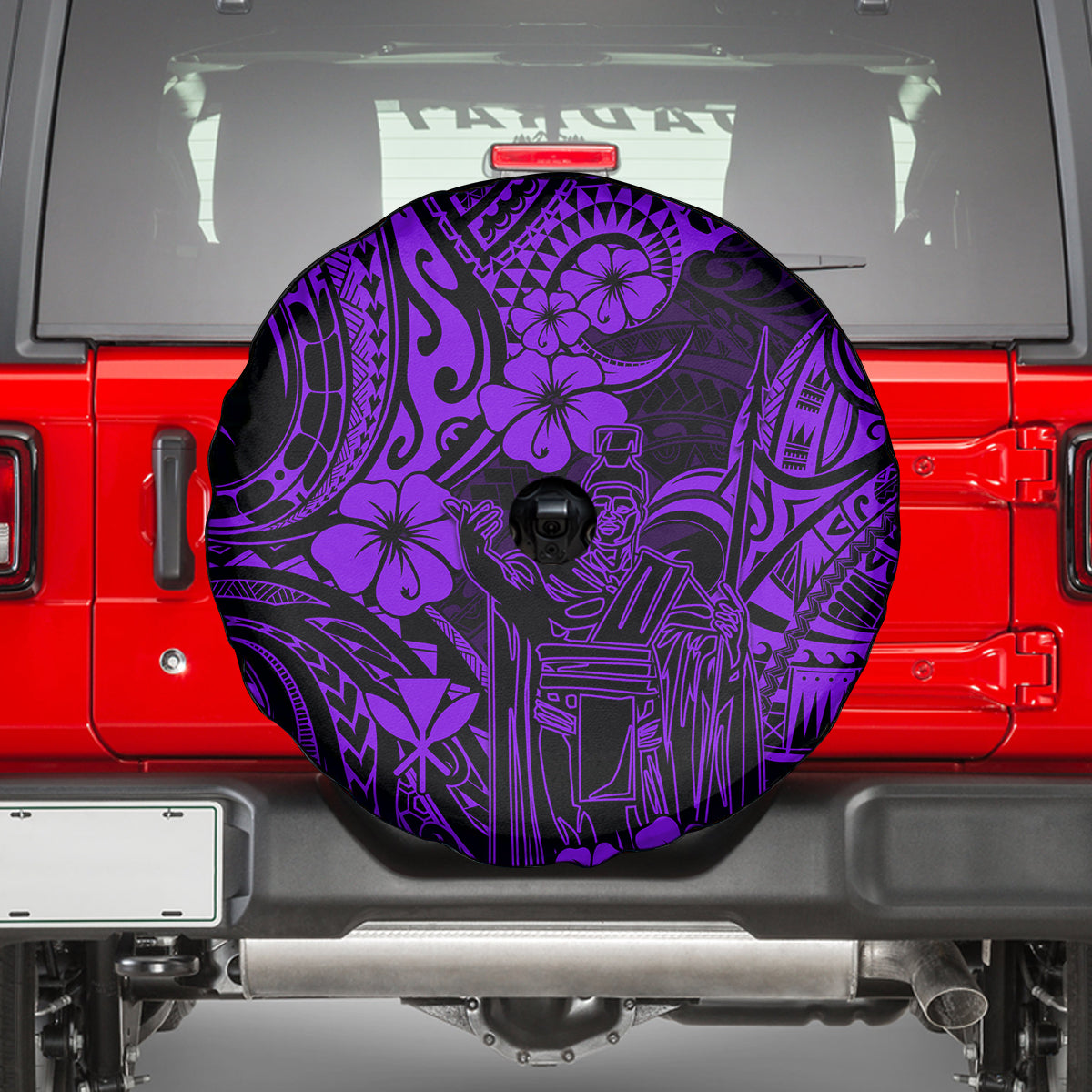 Hawaii King Kamehameha Spare Tire Cover Polynesian Pattern Purple Version - Wonder Print Shop