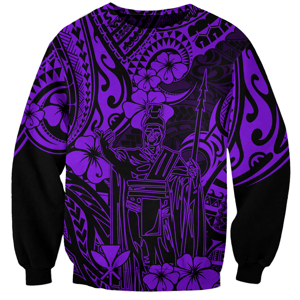 Hawaii King Kamehameha Sweatshirt Polynesian Pattern Purple Version - Wonder Print Shop