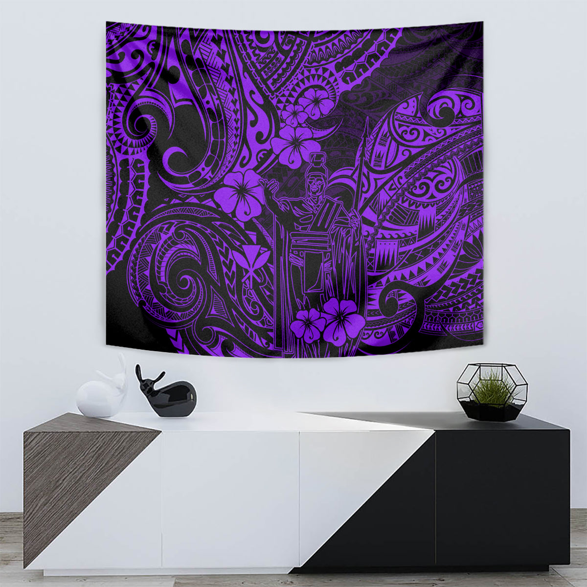 Hawaii King Kamehameha Tapestry Polynesian Pattern Purple Version - Wonder Print Shop