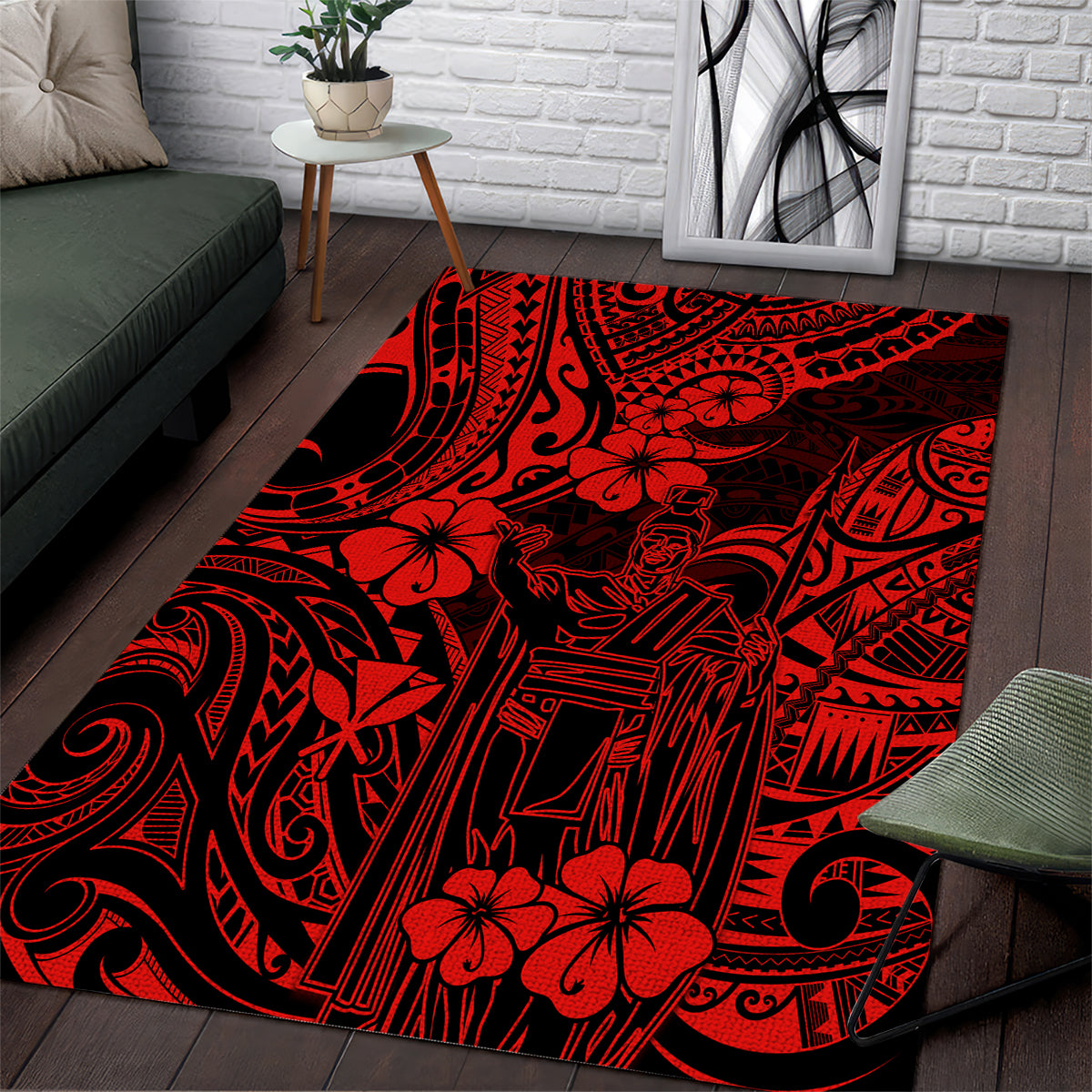 Hawaii King Kamehameha Area Rug Polynesian Pattern Red Version - Wonder Print Shop