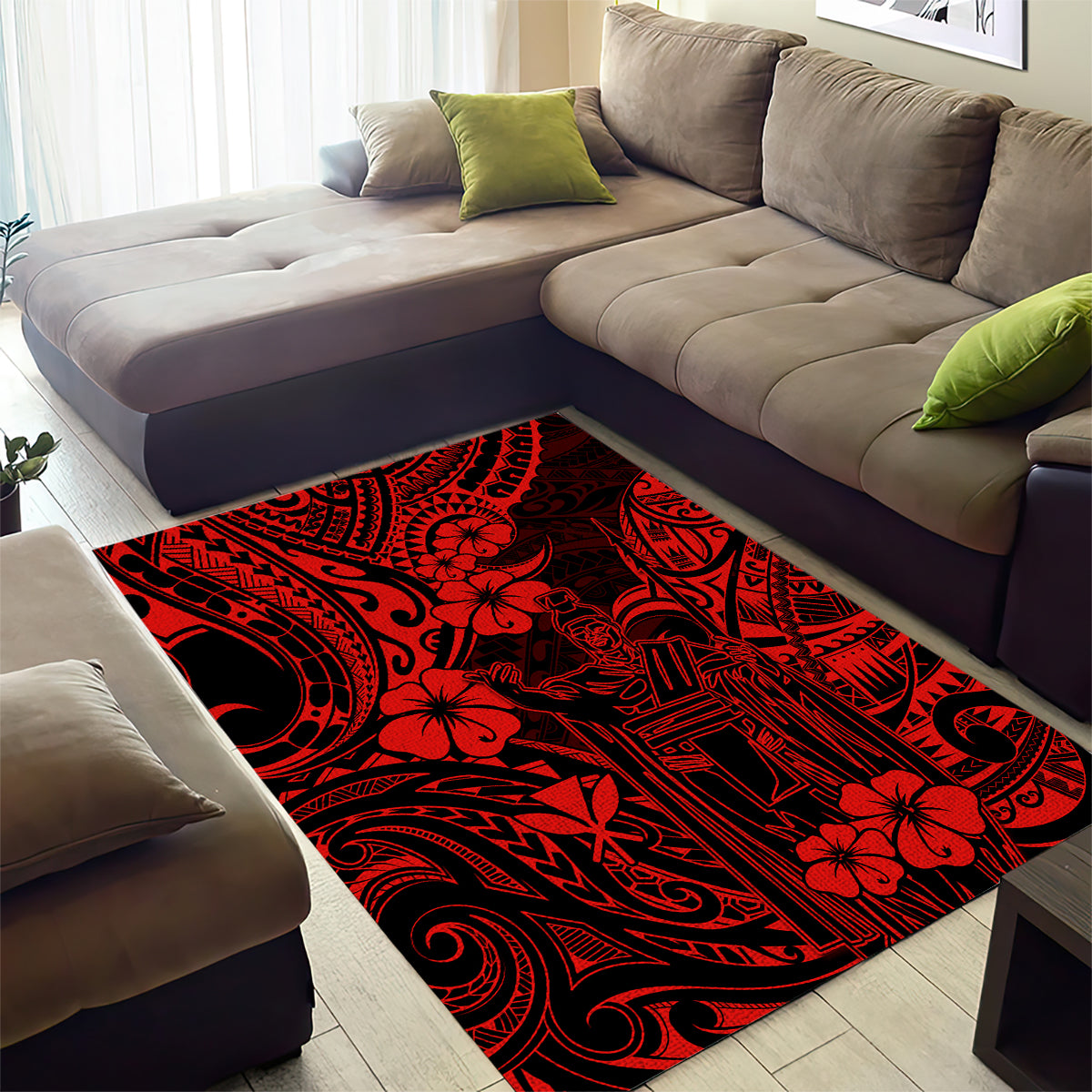 Hawaii King Kamehameha Area Rug Polynesian Pattern Red Version - Wonder Print Shop