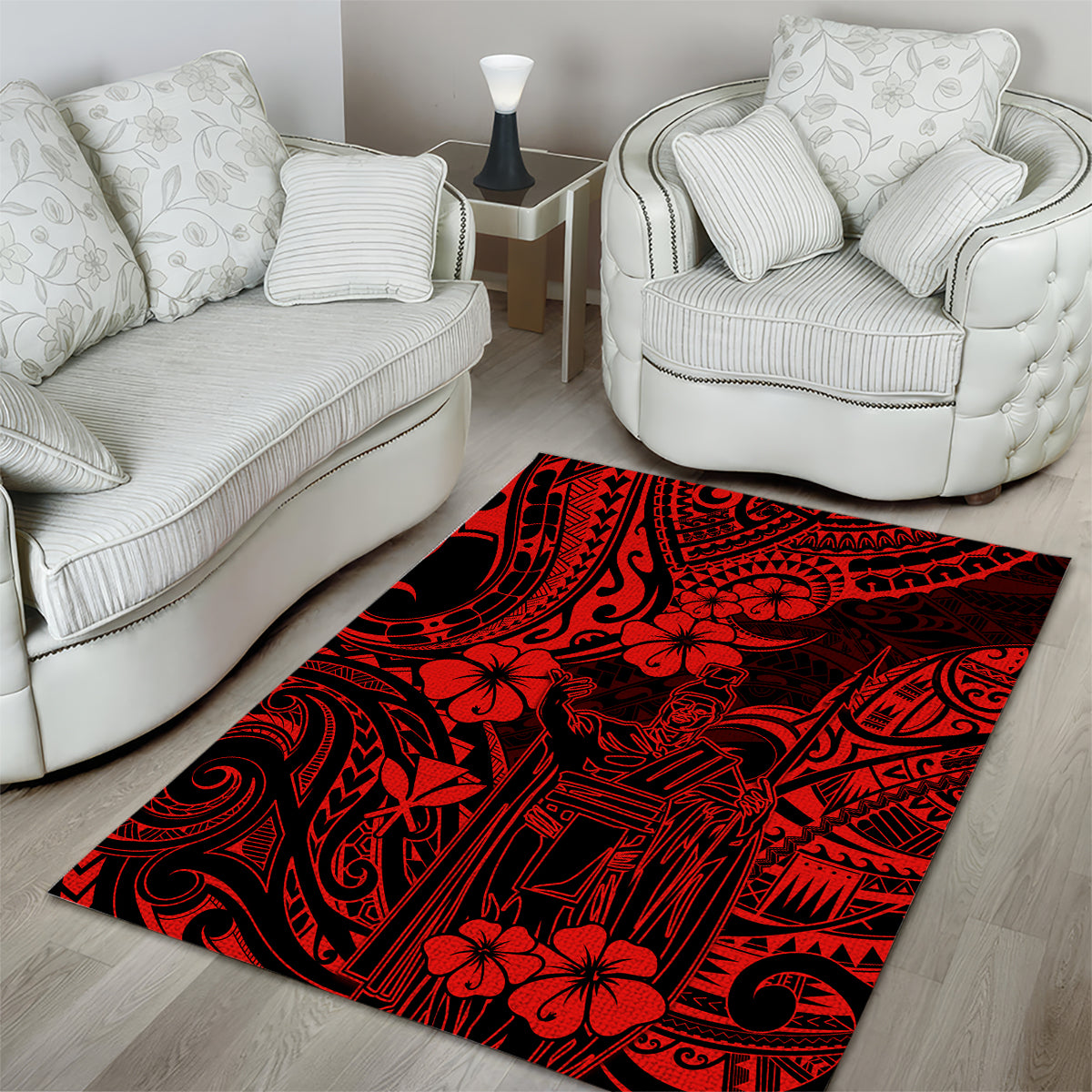 Hawaii King Kamehameha Area Rug Polynesian Pattern Red Version - Wonder Print Shop
