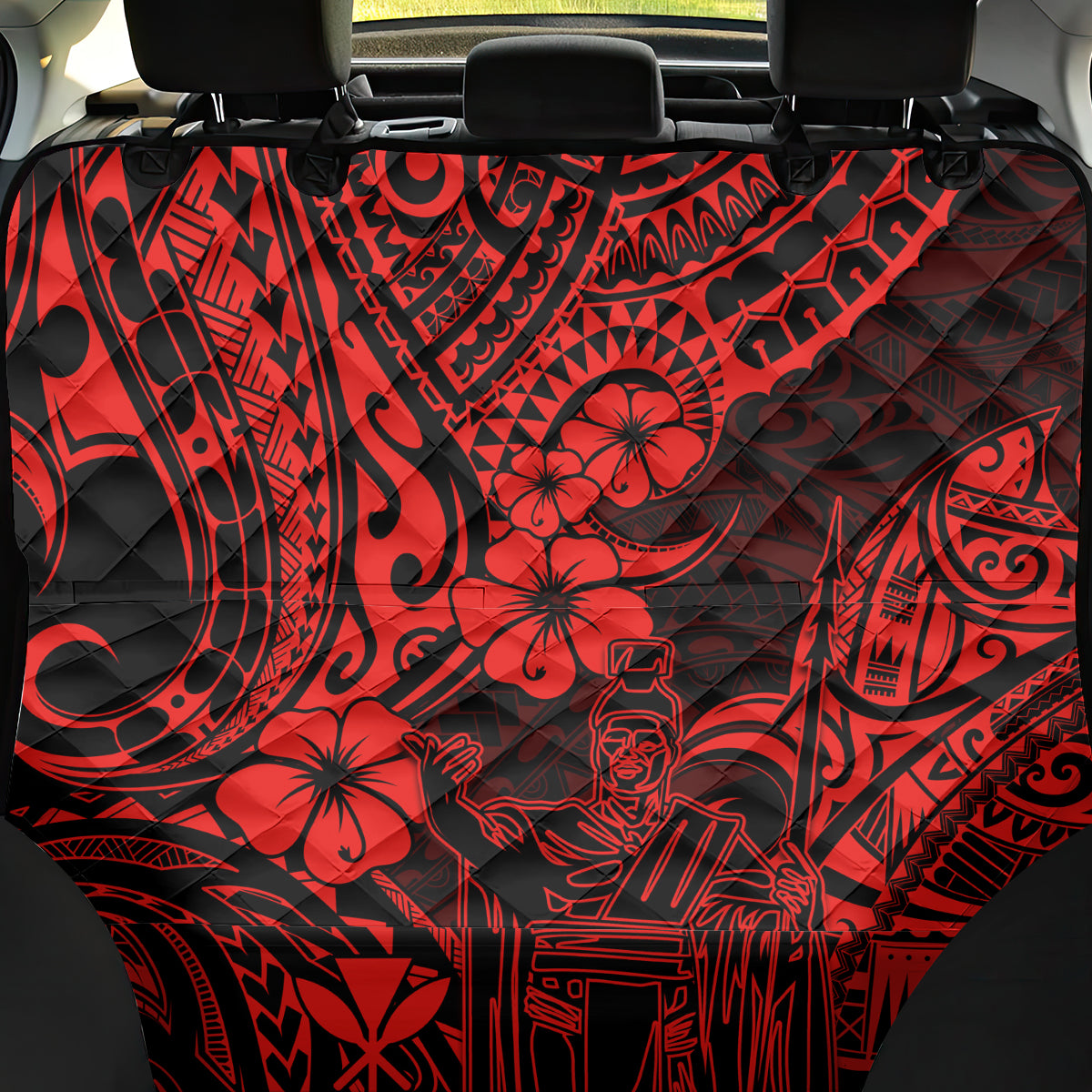Hawaii King Kamehameha Back Car Seat Cover Polynesian Pattern Red Version - Wonder Print Shop