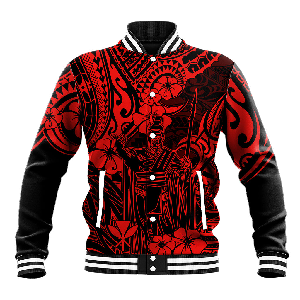 Hawaii King Kamehameha Baseball Jacket Polynesian Pattern Red Version - Wonder Print Shop