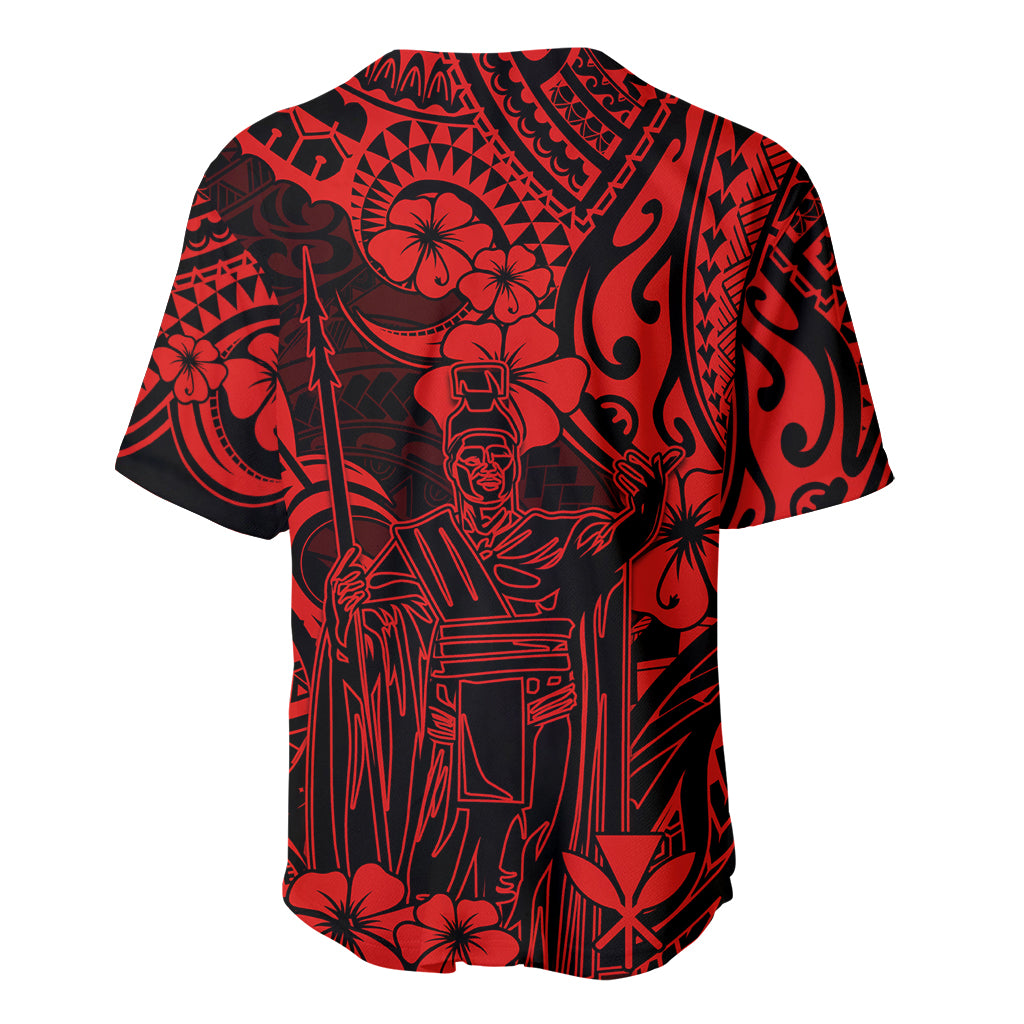 Hawaii King Kamehameha Baseball Jersey Polynesian Pattern Red Version - Wonder Print Shop