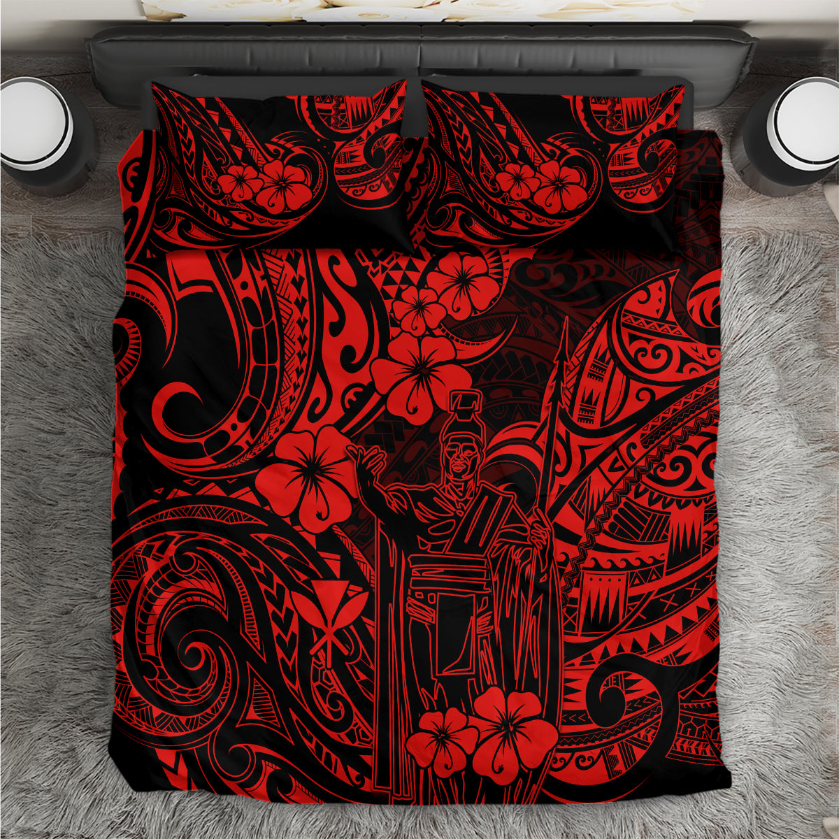 Hawaii King Kamehameha Bedding Set Polynesian Pattern Red Version - Wonder Print Shop