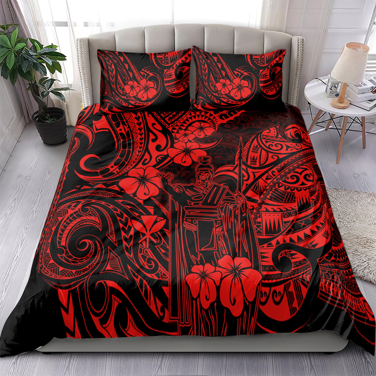 Hawaii King Kamehameha Bedding Set Polynesian Pattern Red Version - Wonder Print Shop