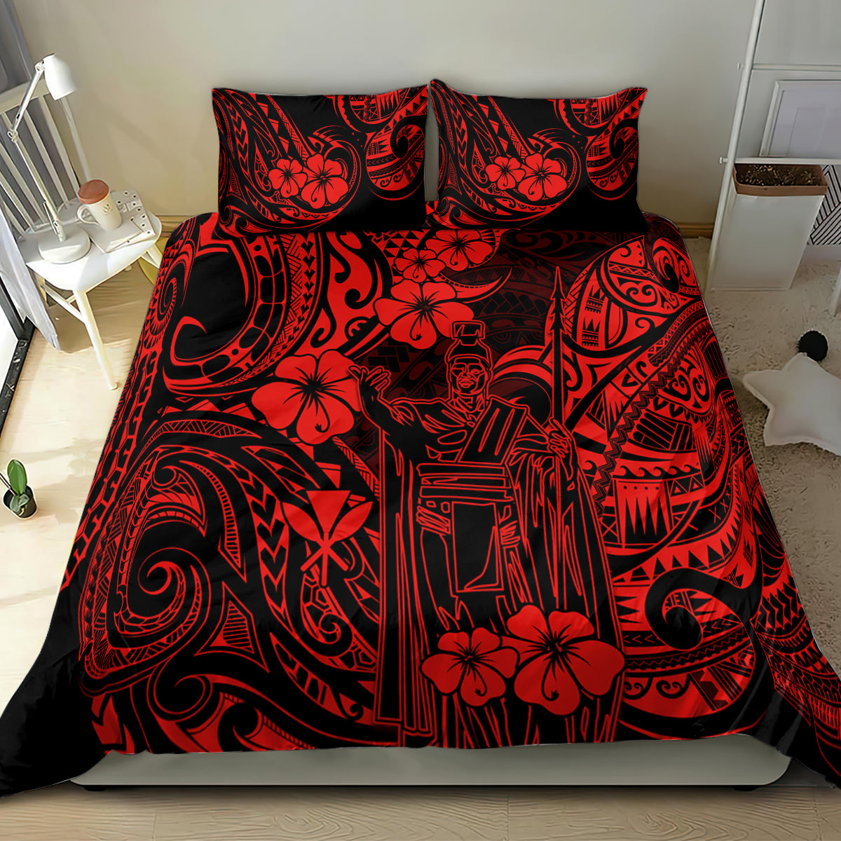 Hawaii King Kamehameha Bedding Set Polynesian Pattern Red Version - Wonder Print Shop