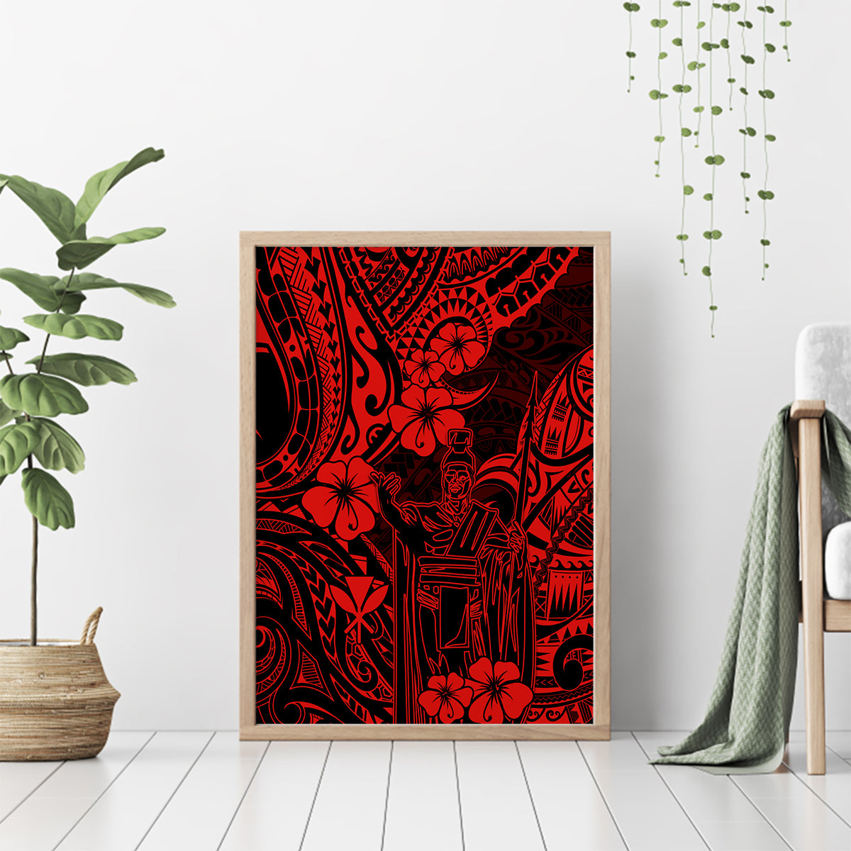Hawaii King Kamehameha Canvas Wall Art Polynesian Pattern Red Version - Wonder Print Shop