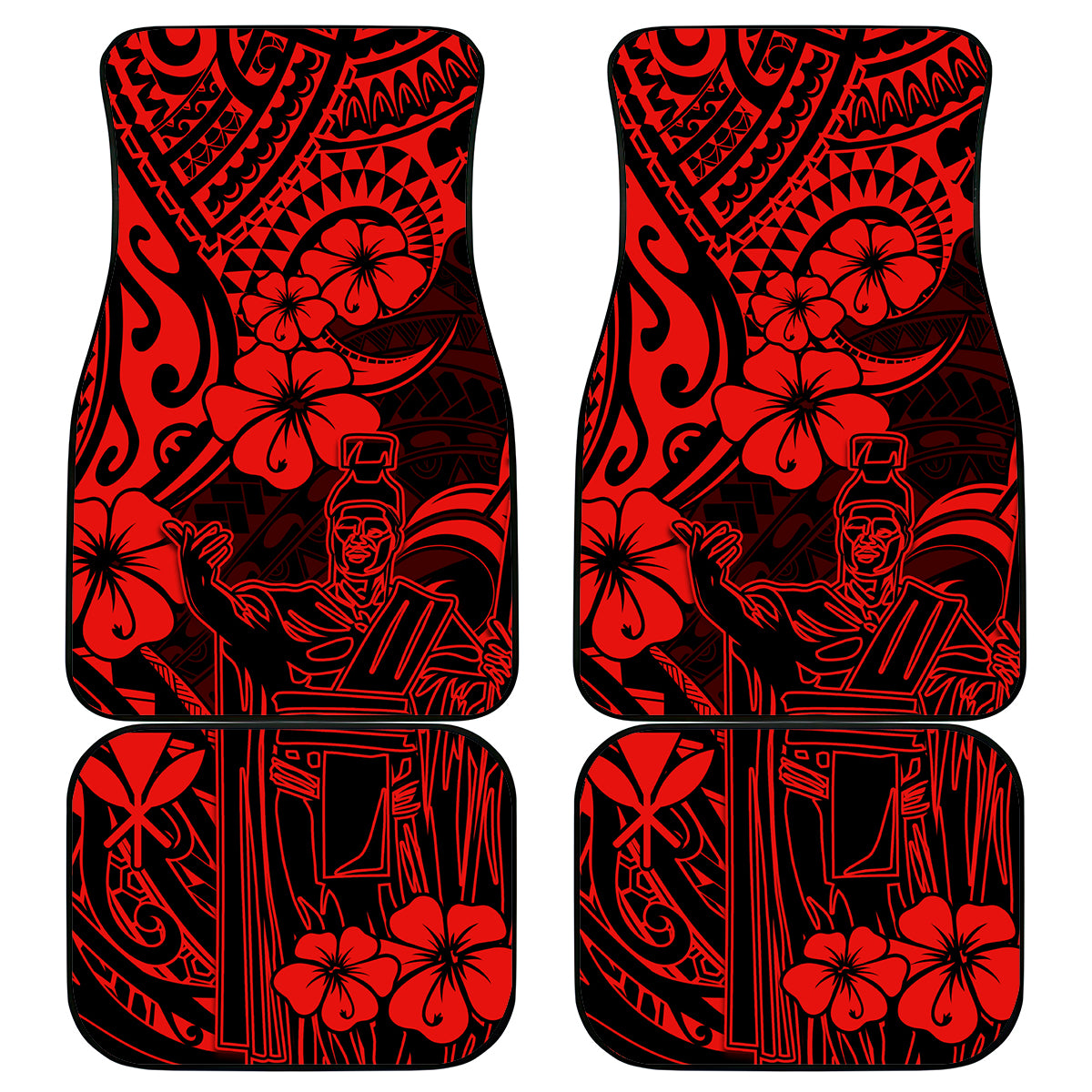 Hawaii King Kamehameha Car Mats Polynesian Pattern Red Version - Wonder Print Shop
