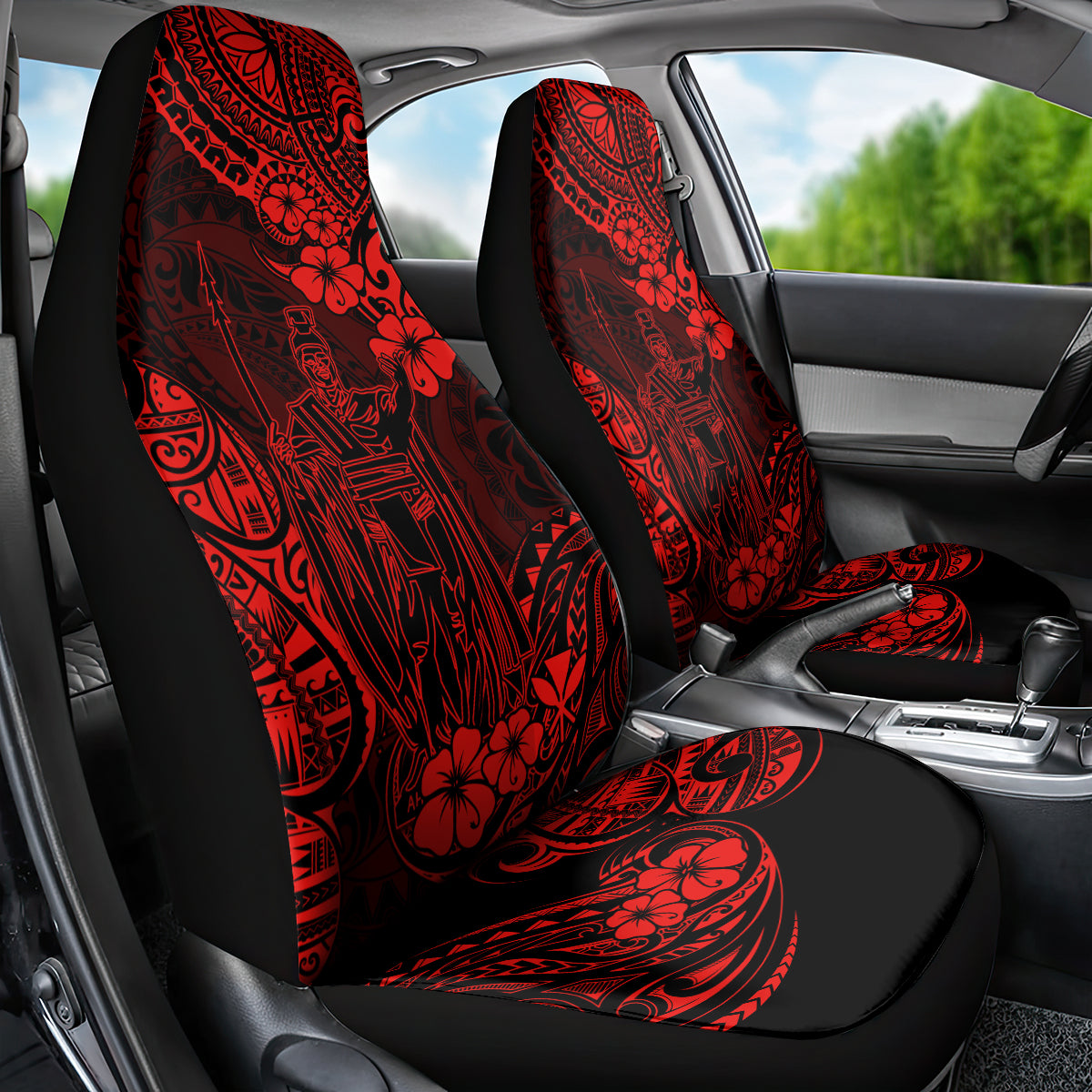 Hawaii King Kamehameha Car Seat Cover Polynesian Pattern Red Version - Wonder Print Shop