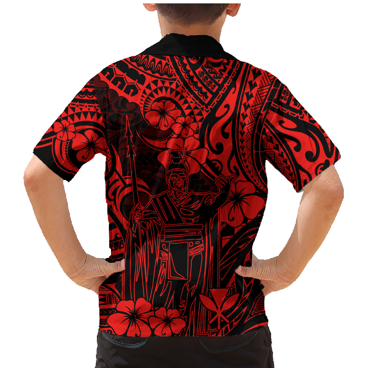 Hawaii King Kamehameha Family Matching Mermaid Dress and Hawaiian Shirt Polynesian Pattern Red Version - Wonder Print Shop
