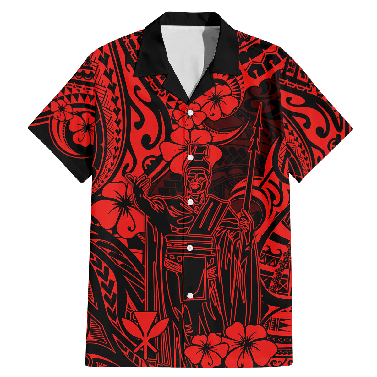 Hawaii King Kamehameha Family Matching Mermaid Dress and Hawaiian Shirt Polynesian Pattern Red Version - Wonder Print Shop