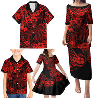 Hawaii King Kamehameha Family Matching Puletasi Dress and Hawaiian Shirt Polynesian Pattern Red Version - Wonder Print Shop