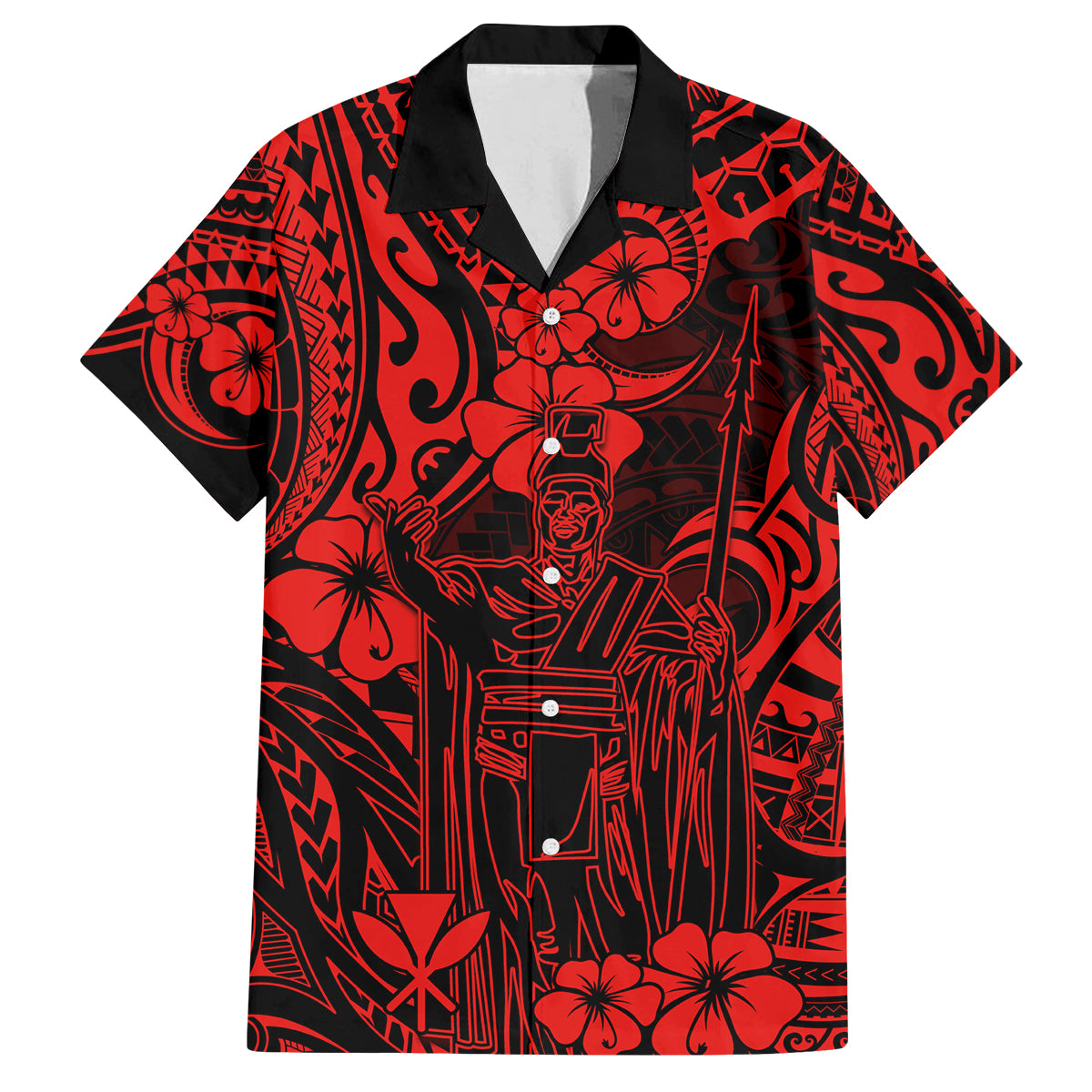 Hawaii King Kamehameha Family Matching Puletasi Dress and Hawaiian Shirt Polynesian Pattern Red Version - Wonder Print Shop