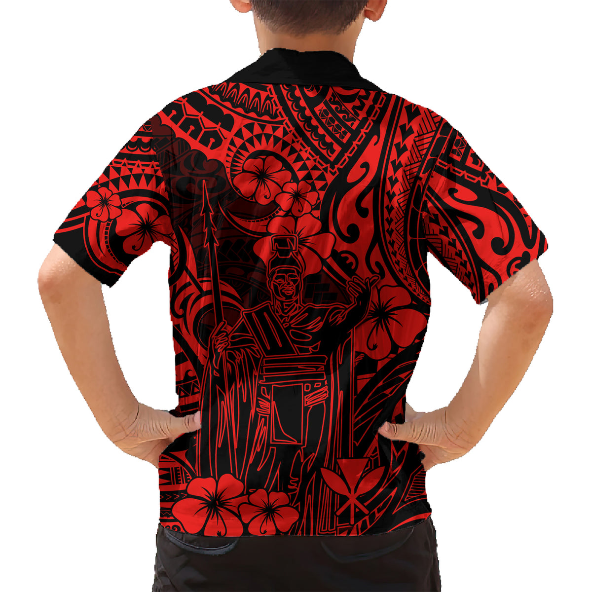 Hawaii King Kamehameha Family Matching Short Sleeve Bodycon Dress and Hawaiian Shirt Polynesian Pattern Red Version - Wonder Print Shop