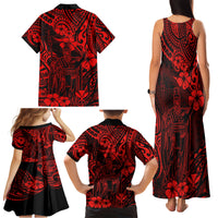 Hawaii King Kamehameha Family Matching Tank Maxi Dress and Hawaiian Shirt Polynesian Pattern Red Version - Wonder Print Shop