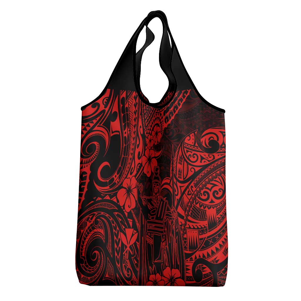 Hawaii King Kamehameha Grocery Bag Polynesian Pattern Red Version