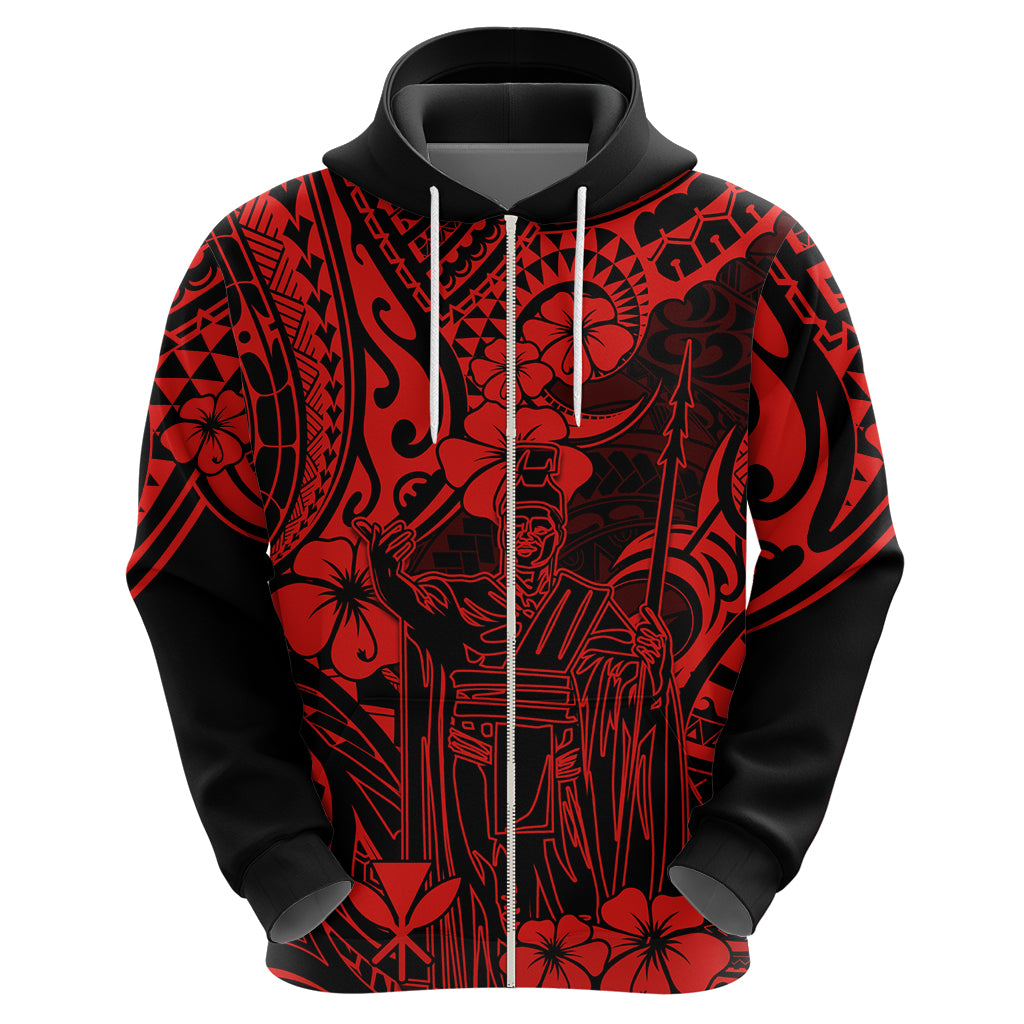 Hawaii King Kamehameha Hoodie Polynesian Pattern Red Version - Wonder Print Shop