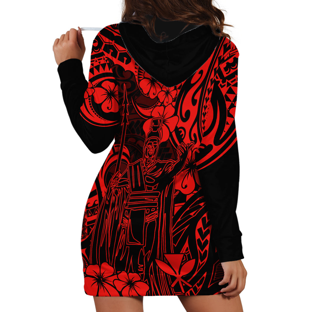 Hawaii King Kamehameha Hoodie Dress Polynesian Pattern Red Version - Wonder Print Shop