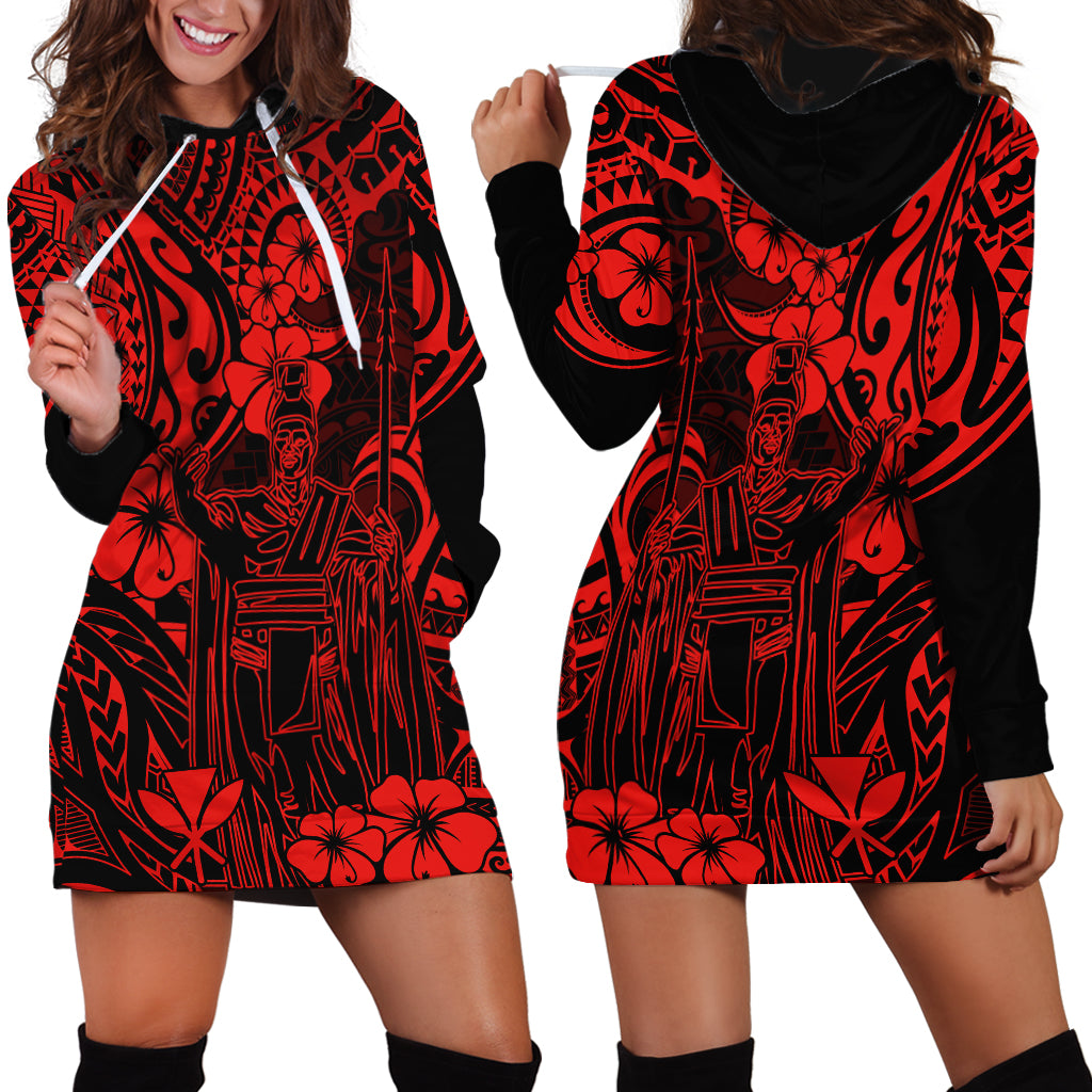 Hawaii King Kamehameha Hoodie Dress Polynesian Pattern Red Version - Wonder Print Shop