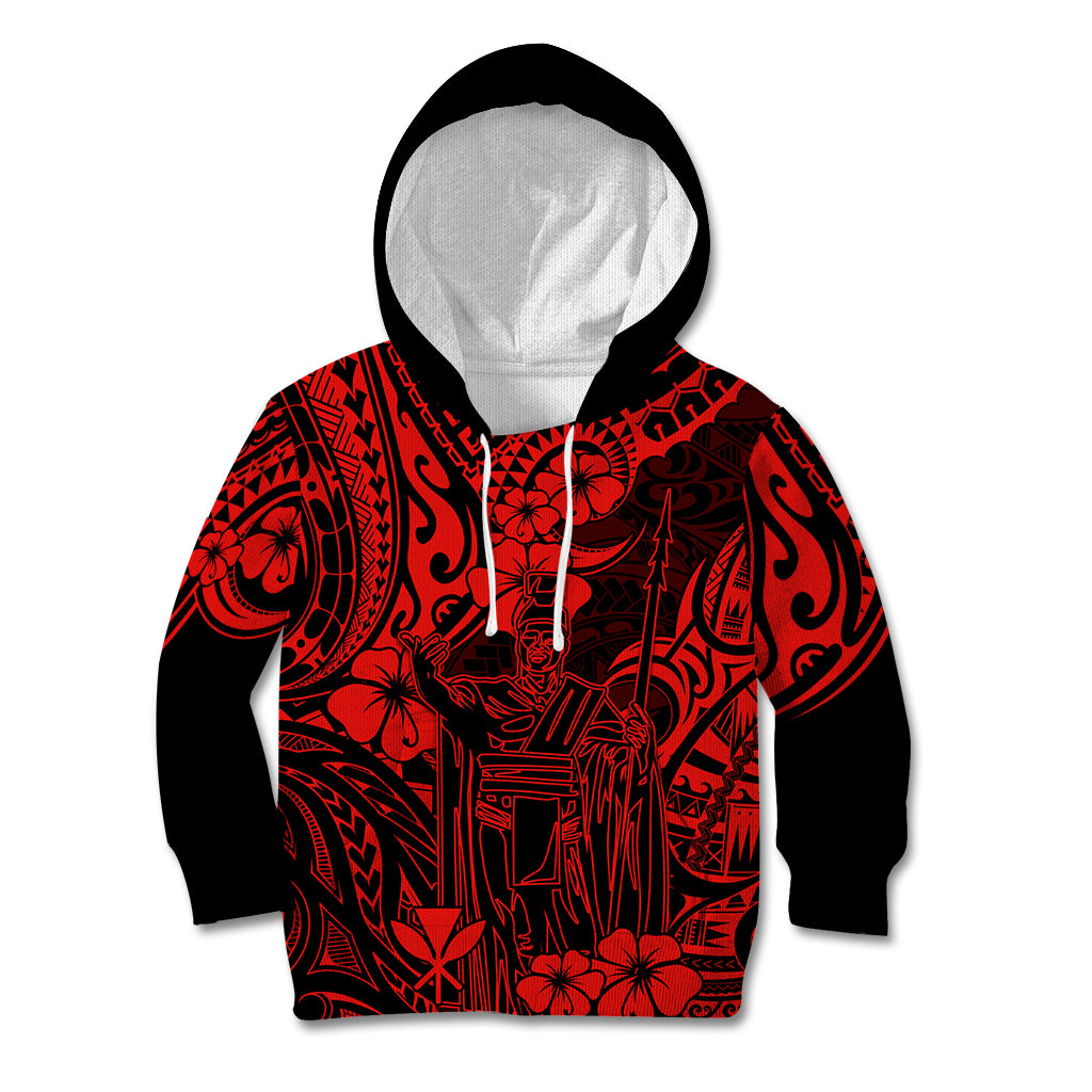 Hawaii King Kamehameha Kid Hoodie Polynesian Pattern Red Version - Wonder Print Shop
