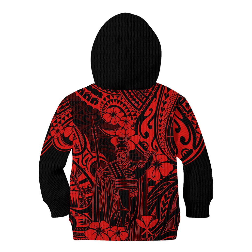 Hawaii King Kamehameha Kid Hoodie Polynesian Pattern Red Version - Wonder Print Shop