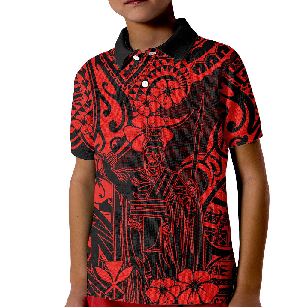 Hawaii King Kamehameha Kid Polo Shirt Polynesian Pattern Red Version - Wonder Print Shop