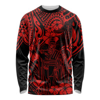Hawaii King Kamehameha Long Sleeve Shirt Polynesian Pattern Red Version - Wonder Print Shop