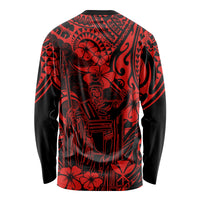 Hawaii King Kamehameha Long Sleeve Shirt Polynesian Pattern Red Version - Wonder Print Shop